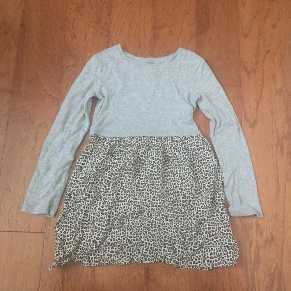 Gap Kids Grey, Cheetah Print Long Sleeve Cotton Dress Size Small Winter Light